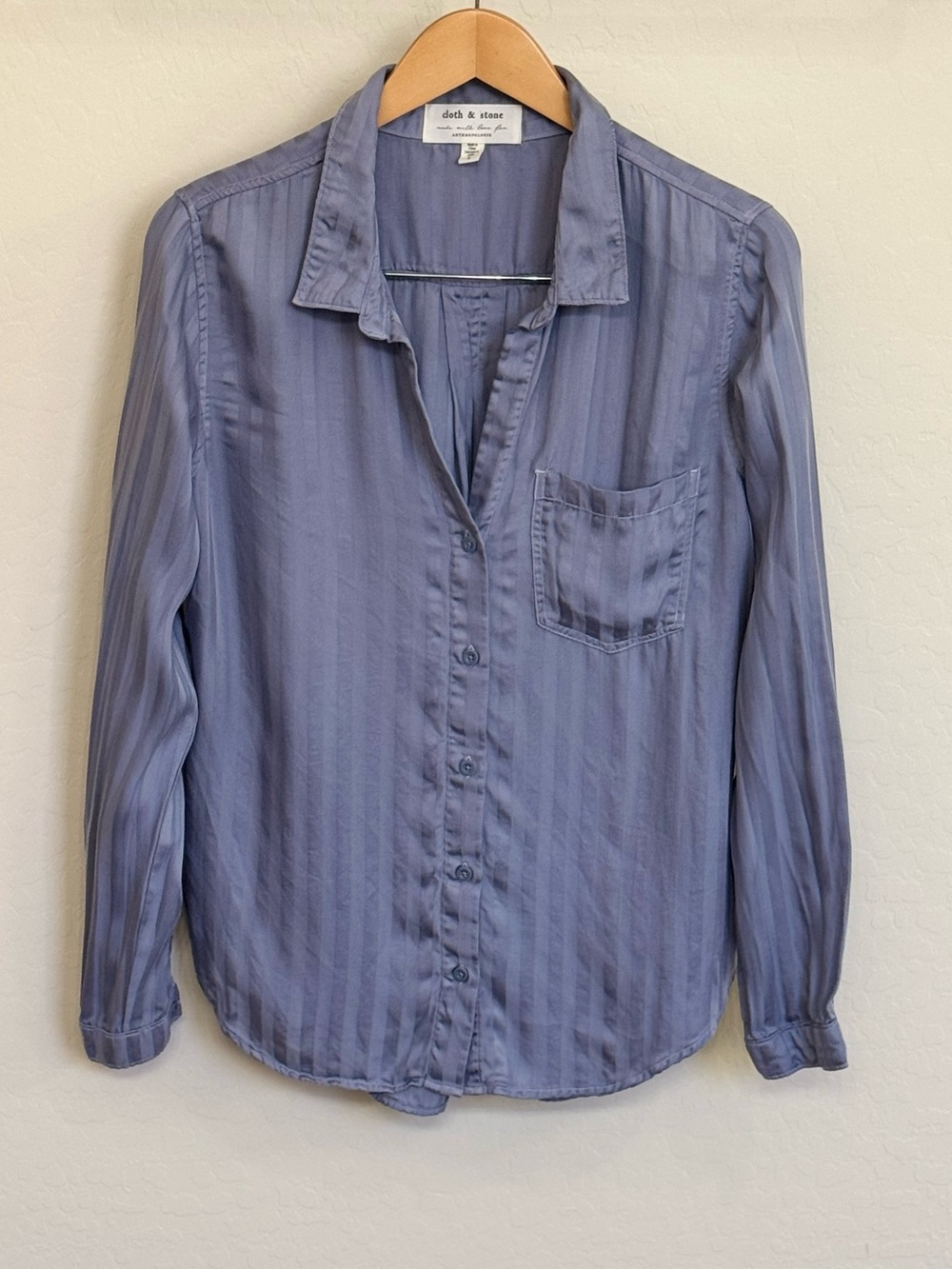 Cloth & Stone Anthropologie Grace Button Down Striped Tencel Blouse Blue L